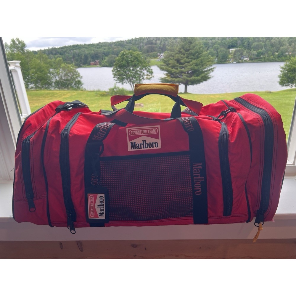 Vtg Marlboro Adventure Team Red Duffle Bag Travel Gym Bag w/ Tag 30x12x13 NOS